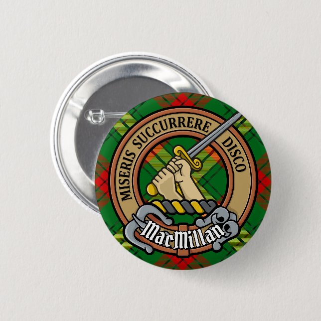 Clan MacMillan Crest over Tartan 2 Inch Round Button (Front & Back)