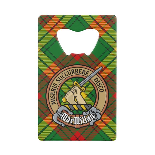 Clan MacMillan Crest over Tartan Credit Card Bottle Opener (Front)