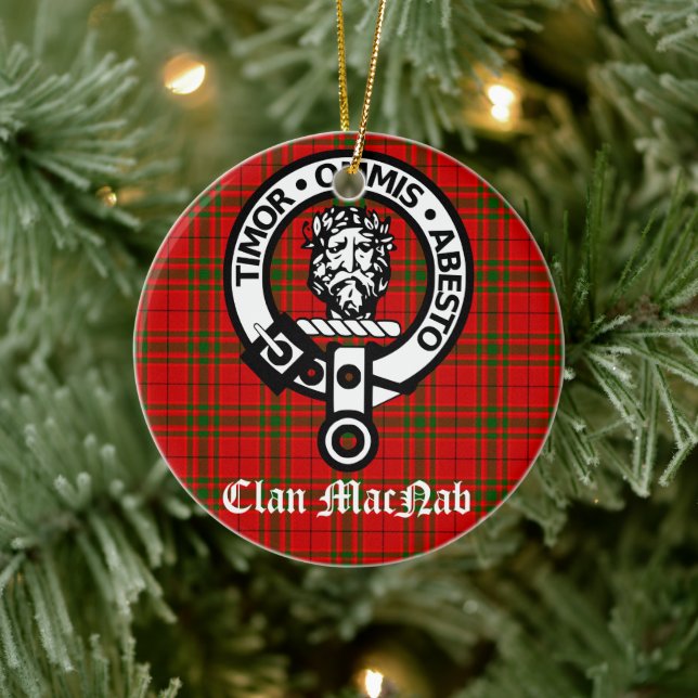 Clan MacNab Crest Badge and Tartan Personalized Ceramic Ornament (Tree)
