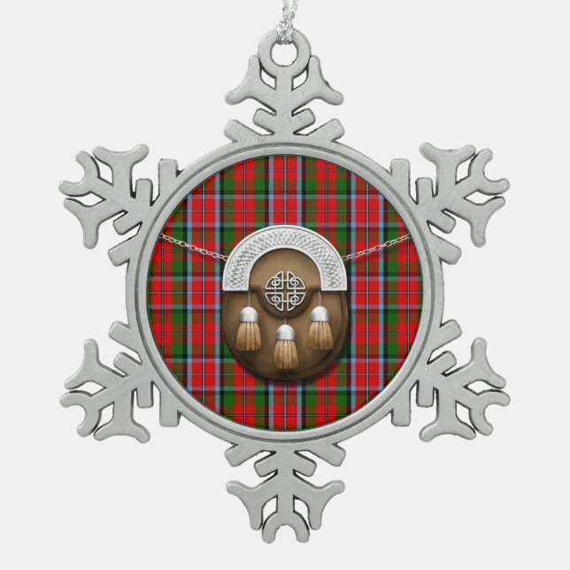 Clan MacNaughton Tartan And Sporran Snowflake Pewter Christmas Ornament (Front)