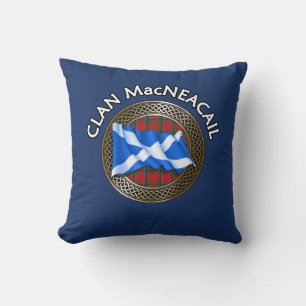 Clan MacNeacail Tartan Knot & Flag Throw Pillow