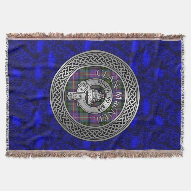 Clan MacNeil Crest & Tartan Knot Throw Blanket (Front)