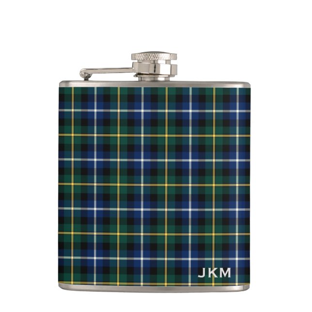 Clan MacNeil of Barra Tartan Monogram Hip Flask (Front)
