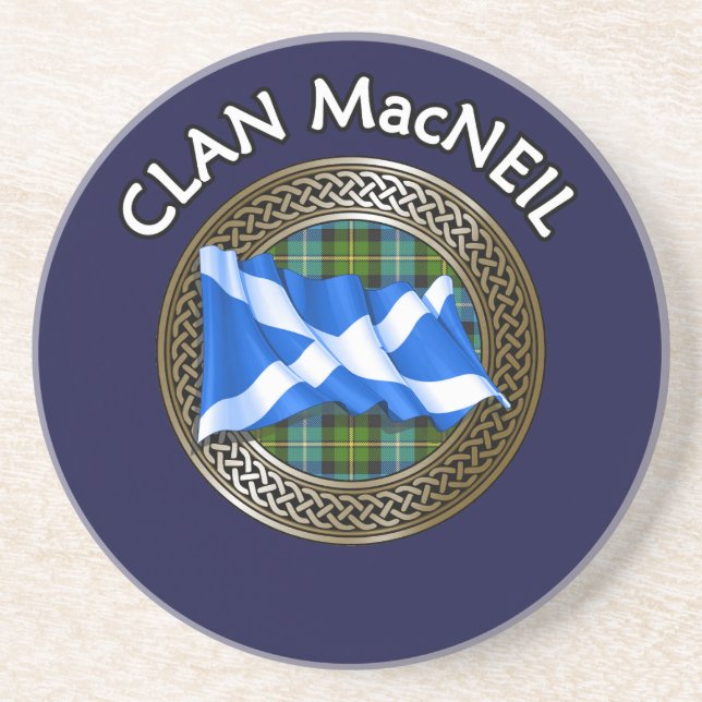 Clan MacNeil Tartan Knot & Flag Coaster (Front)