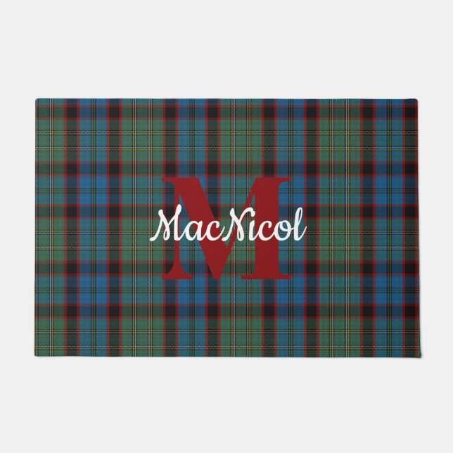 Clan MacNicol Plaid Monogrammed Doormat (Front)