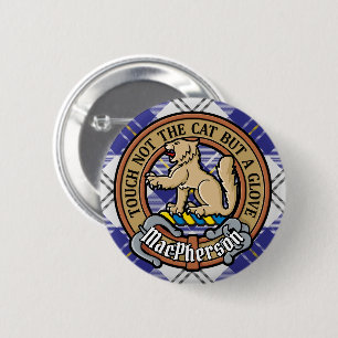 Clan MacPherson Crest over Blue Dress Tartan 2 Inch Round Button