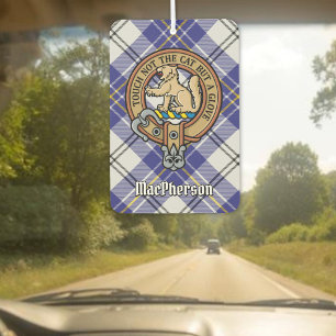 Clan MacPherson Crest over Blue Dress Tartan Air Freshener