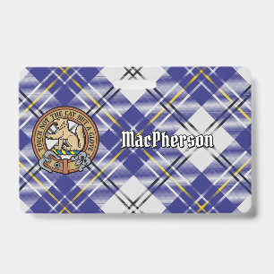 Clan MacPherson Crest over Blue Dress Tartan Badge