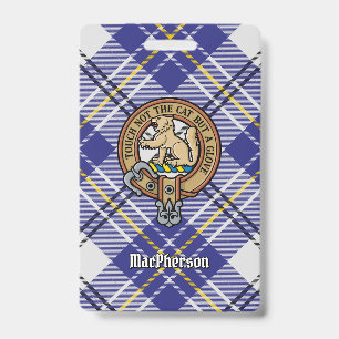 Clan MacPherson Crest over Blue Dress Tartan Badge