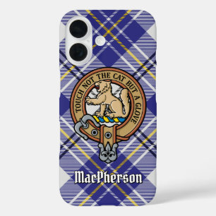 Clan MacPherson Crest over Blue Dress Tartan iPhone 16 Case