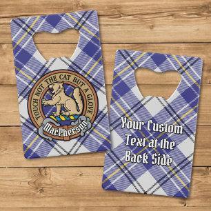 Clan MacPherson Crest over Blue Dress Tartan Credit Card Bottle Opener