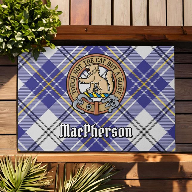 Clan MacPherson Crest over Blue Dress Tartan Doormat (Creator Uploaded)
