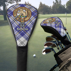 Clan MacPherson Crest over Blue Dress Tartan Golf Head Cover