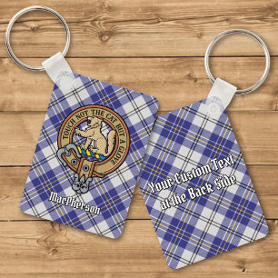 Clan MacPherson Crest over Blue Dress Tartan Keychain