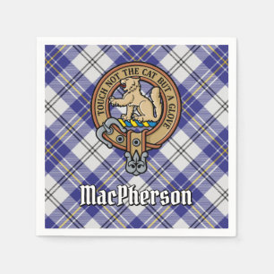 Clan MacPherson Crest over Blue Dress Tartan Napkin
