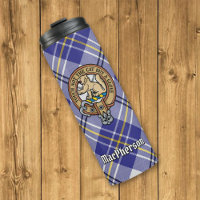 Clan MacPherson Crest over Blue Dress Tartan