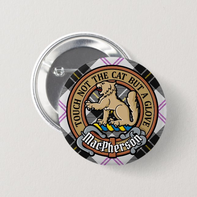 Clan MacPherson Crest over Dress Tartan 2 Inch Round Button (Front & Back)