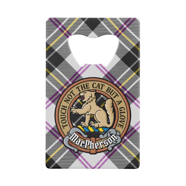 Clan MacPherson Crest over Dress Tartan Credit Card Bottle Opener (Front)