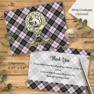 Clan MacPherson Crest over Dress Tartan Foil Invitation Postcard
