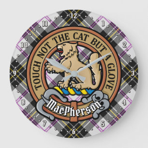 Clan MacPherson Crest over Dress Tartan Large Clock