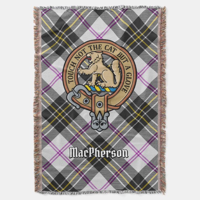 Clan MacPherson Crest over Dress Tartan Throw Blanket (Front Vertical)