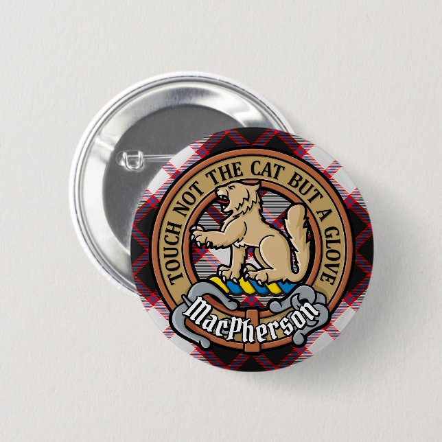 Clan MacPherson Crest over Hunting Tartan 2 Inch Round Button (Front & Back)