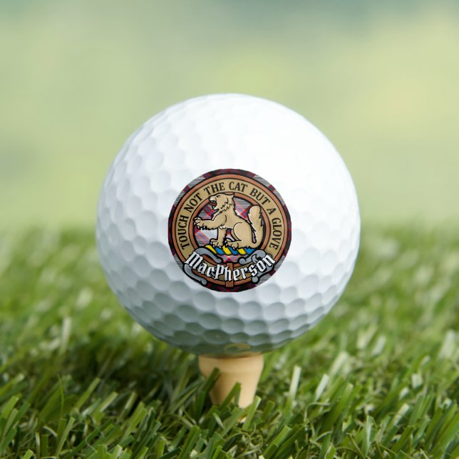 Clan MacPherson Crest over Hunting Tartan Golf Balls (Insitu Tee)