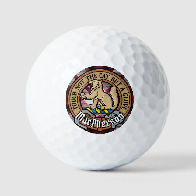 Clan MacPherson Crest over Hunting Tartan Golf Balls (Front)