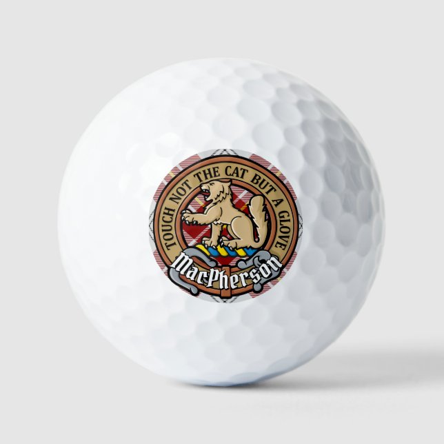 Clan MacPherson Crest over Red Dress Tartan Golf Balls (Front)