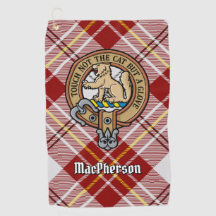 Clan MacPherson Crest over Red Dress Tartan Golf Towel