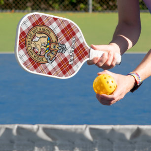 Clan MacPherson Crest over Red Dress Tartan Pickleball Paddle