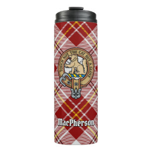 Clan MacPherson Crest over Red Dress Tartan Thermal Tumbler