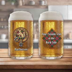 Clan MacPherson Crest over Tartan Can Glass