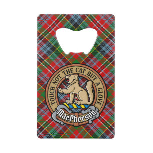 Clan MacPherson Crest over Tartan Credit Card Bottle Opener
