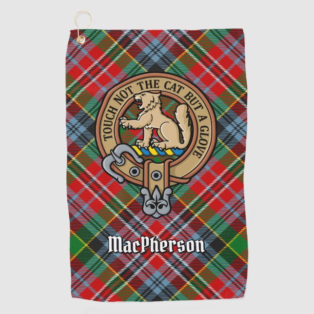 Clan MacPherson Crest over Tartan Golf Towel (Front)
