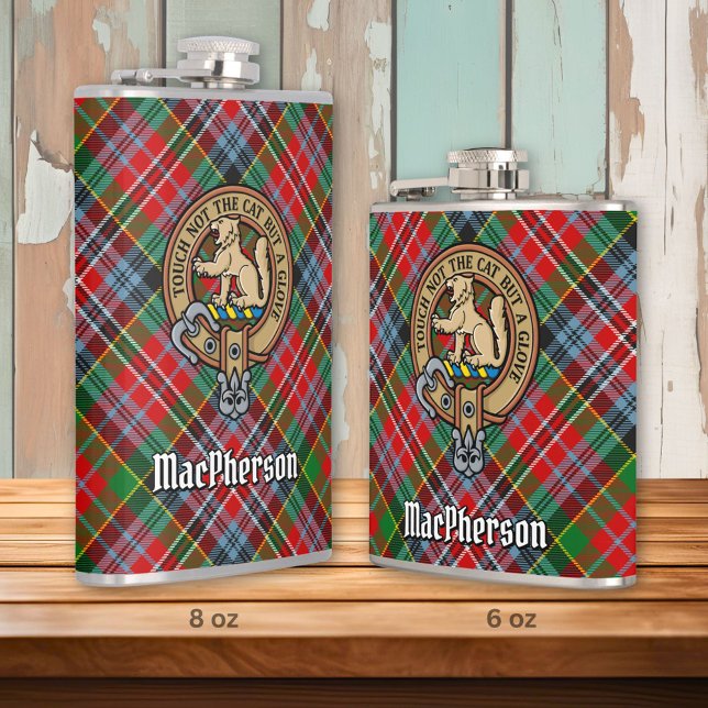 Clan MacPherson Crest over Tartan Hip Flask (Creator Uploaded)