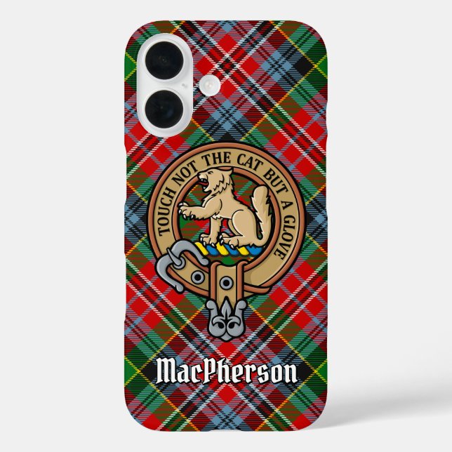 Clan MacPherson Crest over Tartan iPhone Case (Back)