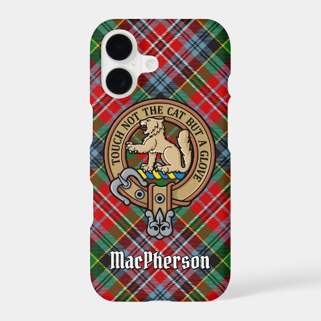 Clan MacPherson Crest over Tartan iPhone Case (Back)