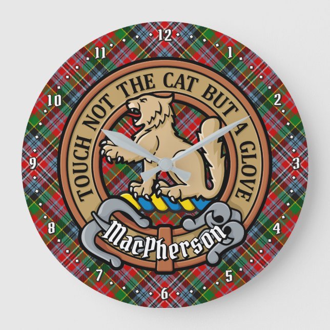 Clan MacPherson Crest over Tartan Large Clock (Front)