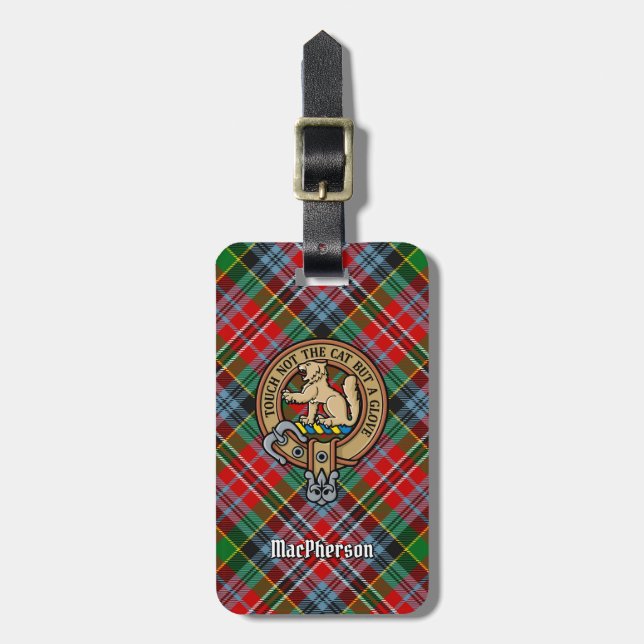 Clan MacPherson Crest over Tartan Luggage Tag (Front Vertical)