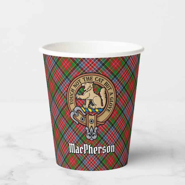 Clan MacPherson Crest over Tartan Paper Cups (Front)