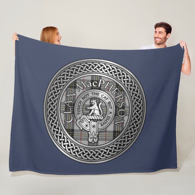Clan MacPherson Crest & Tartan Knot Fleece Blanket (In Situ)