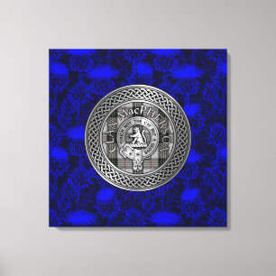 Clan MacPherson Crest & Tartan Knot on Thistle Canvas Print