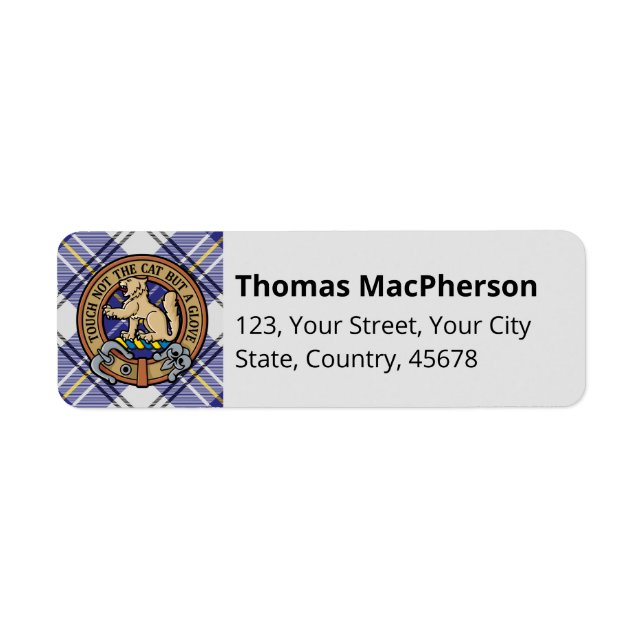 Clan MacPherson Robe Bleue Tartan Étiquette (Devant)