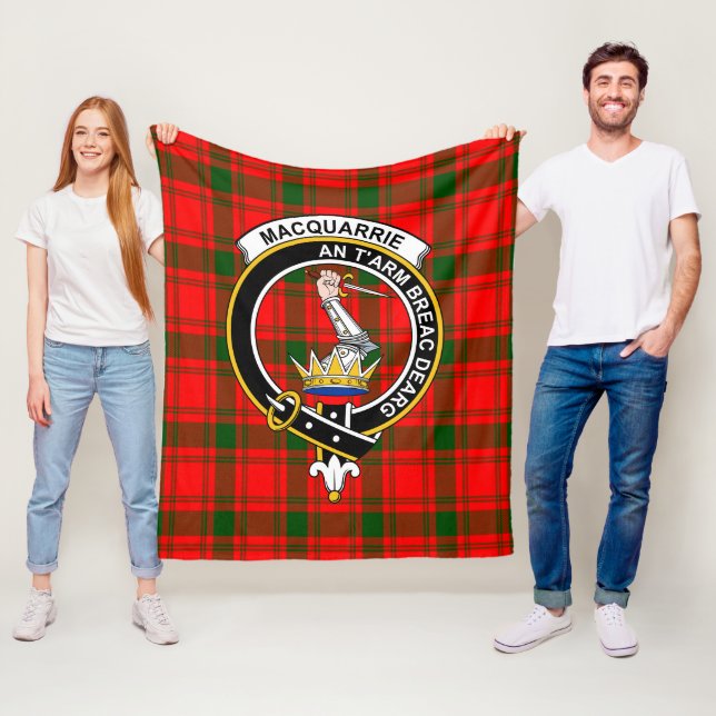 Clan MacQuarrie Modern Tartan Plaid Fleece Blanket (In Situ)