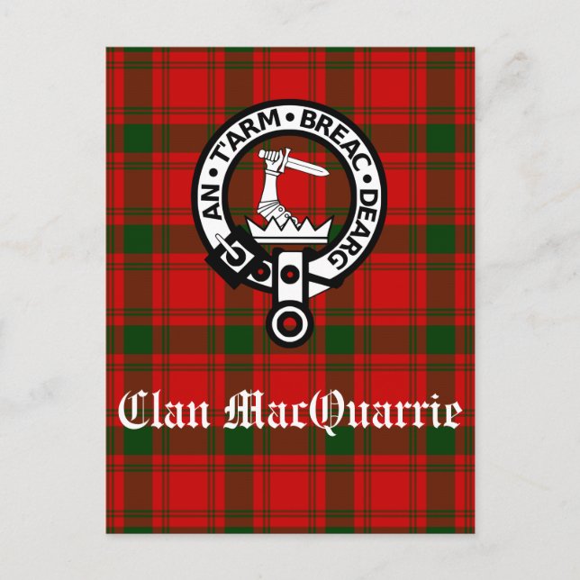 Clan MacQuarrie Tartan and Crest Postcard (Front)