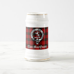 Clan MacQueen Crest Badge & Tartan Beer Stein