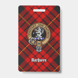 Clan MacQueen Crest over Tartan Badge