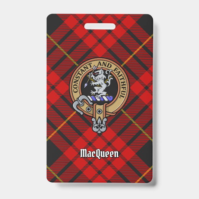 Clan MacQueen Crest over Tartan Badge (Front)