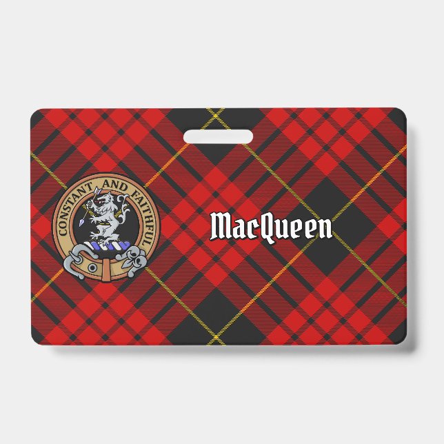 Clan MacQueen Crest over Tartan Badge (Front)